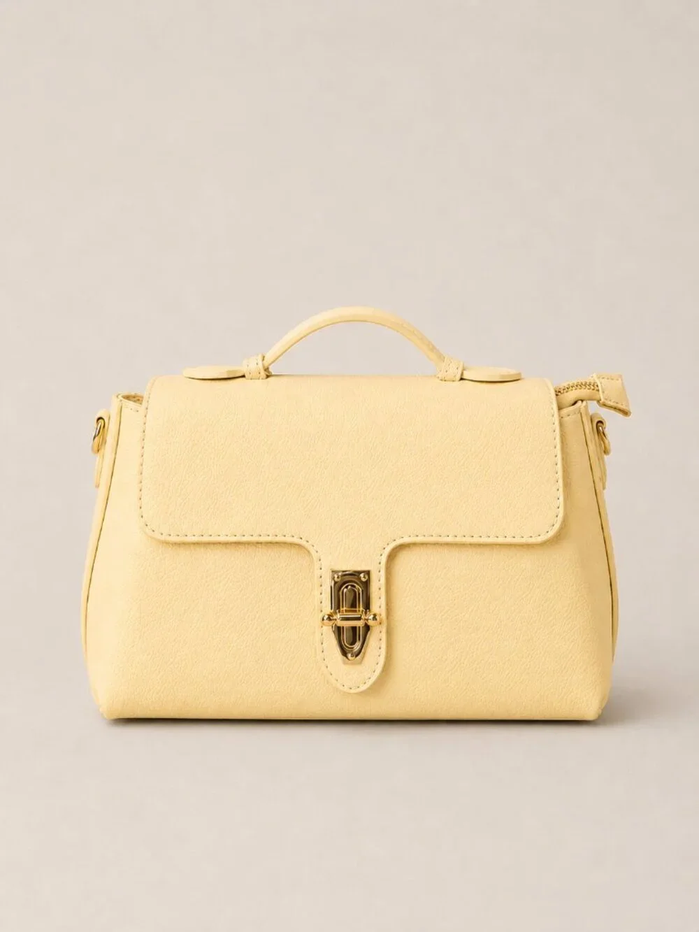 Italian Leather Structured Top Handle Satchel, Butter Yellow Crossbody Bag